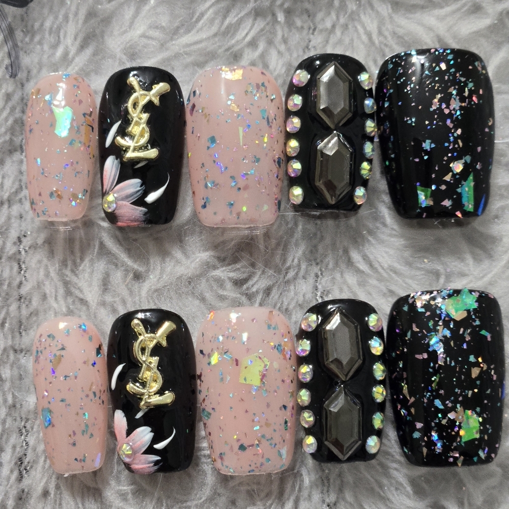 Designer Inspired Glitter Gem Press-On Nails
